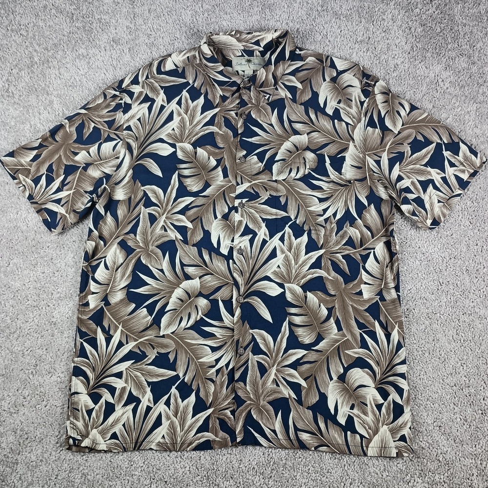 Vintage Island Shores Mens L 100% Rayon Blue Tan Tropical Pattern Hawaiian Shirt - Picture 6 of 10